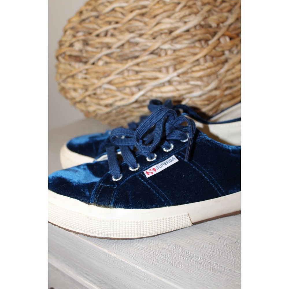 Superga Velvet Sneakers Navy Blue Women Shoes Size 7.5 - Picture 3 of 5